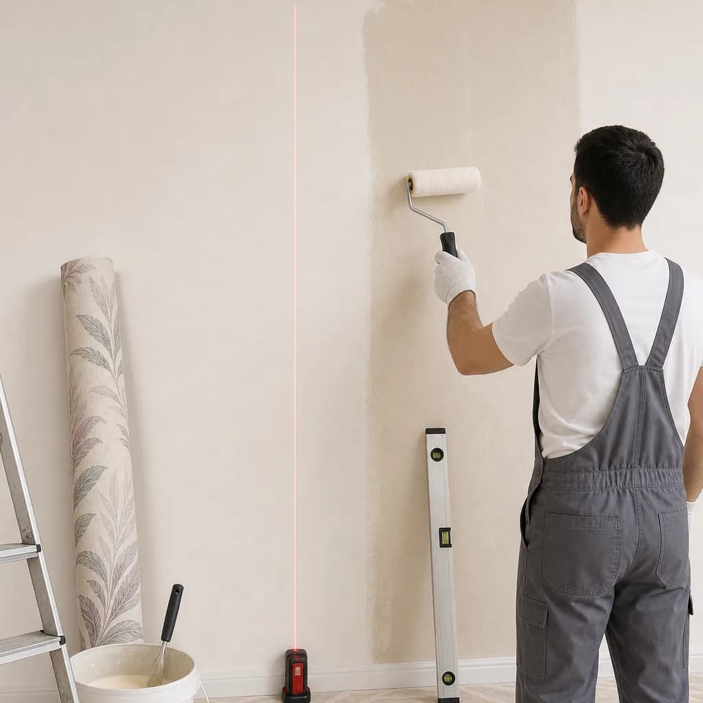 Pasting the wall and marking the first vertical guide line