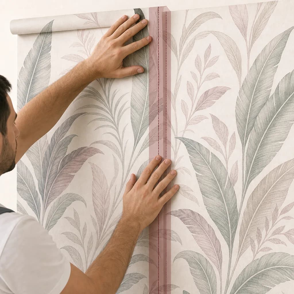 Illustration of wallpaper installation using overlapped drops