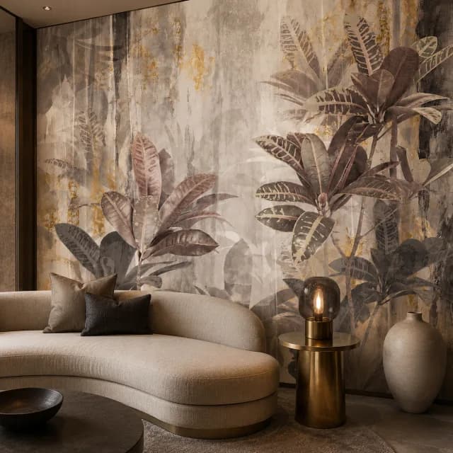 Taupe Gold Botanical Leaves