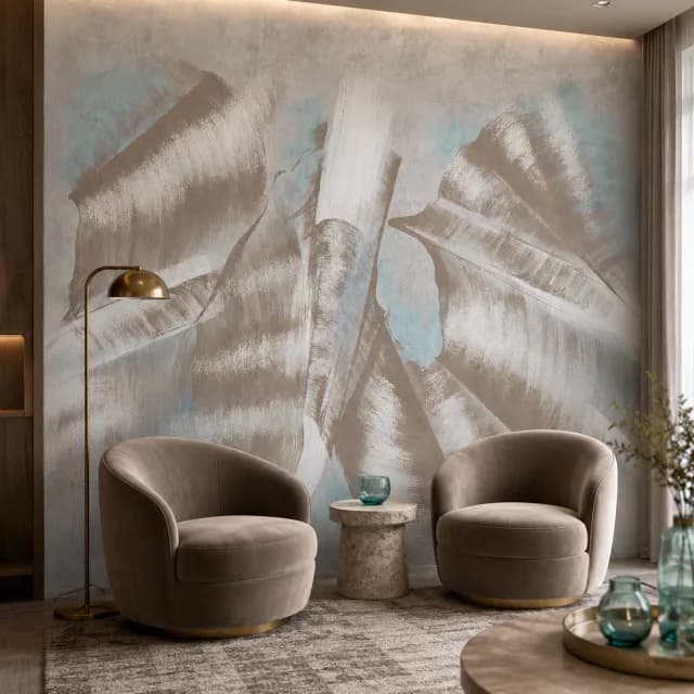 Grey Taupe Abstract Tropical Leaves