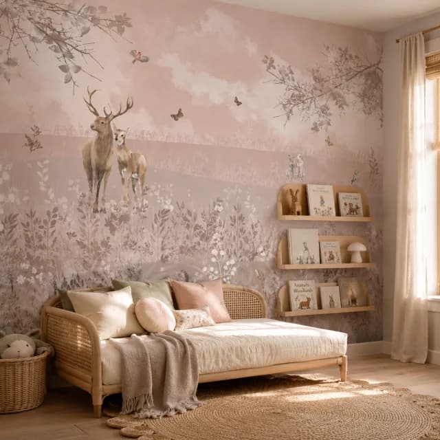 Blush Woodland Deer and Rabbit