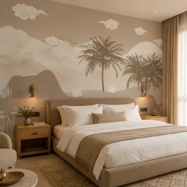 Serene Beige Palm Mountain