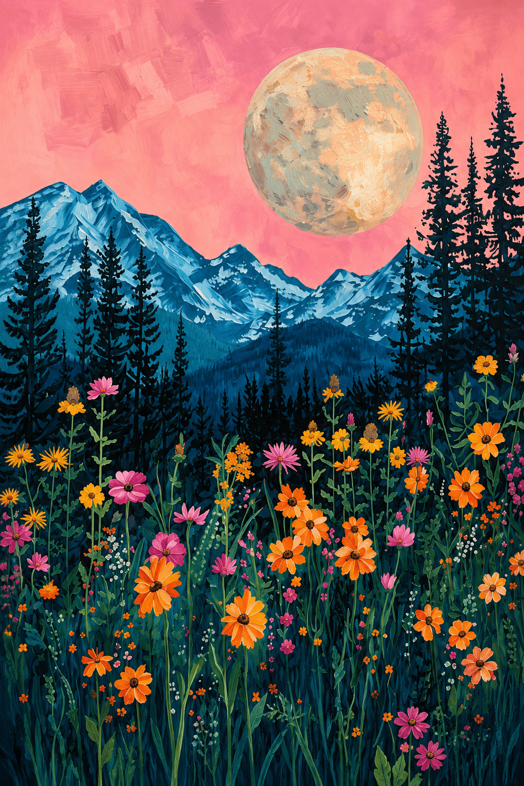 Preview of Mountain Moon Among Wildflowers inside the frame