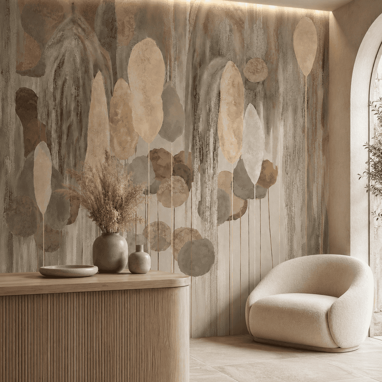 Soft Organic Abstract interior wallpaper mockup