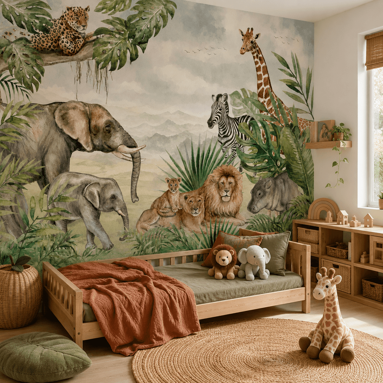 Watercolor Safari Kids WB465 interior wallpaper mockup