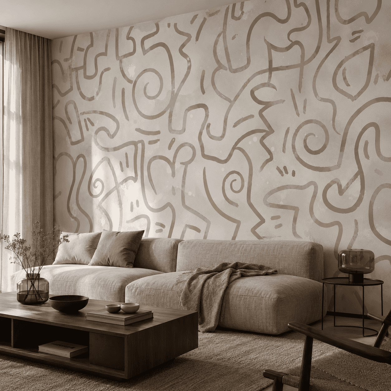 Neutral Line Flow interior wallpaper mockup