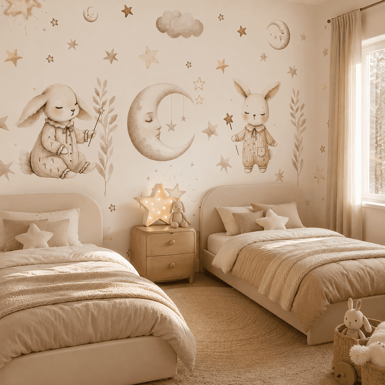 Bunny Moon Kids interior wallpaper mockup