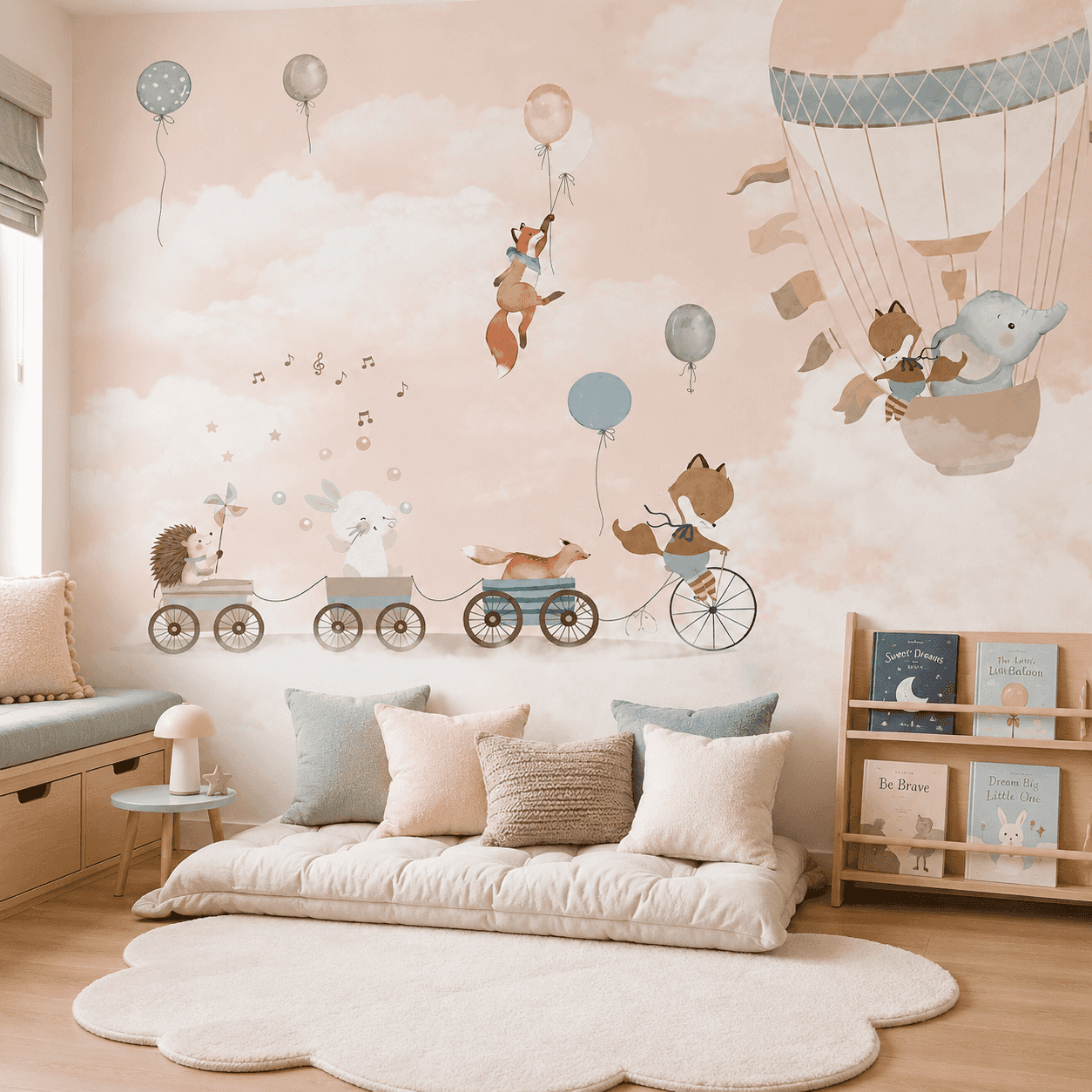 Dreamy Balloon Journey interior wallpaper mockup