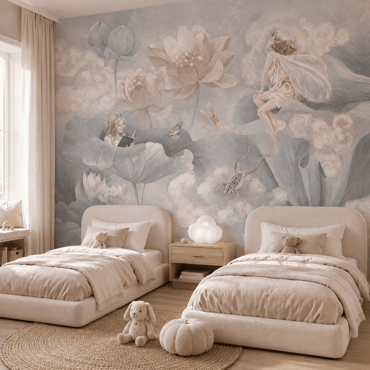 Dreamy Lotus Fairies interior wallpaper mockup