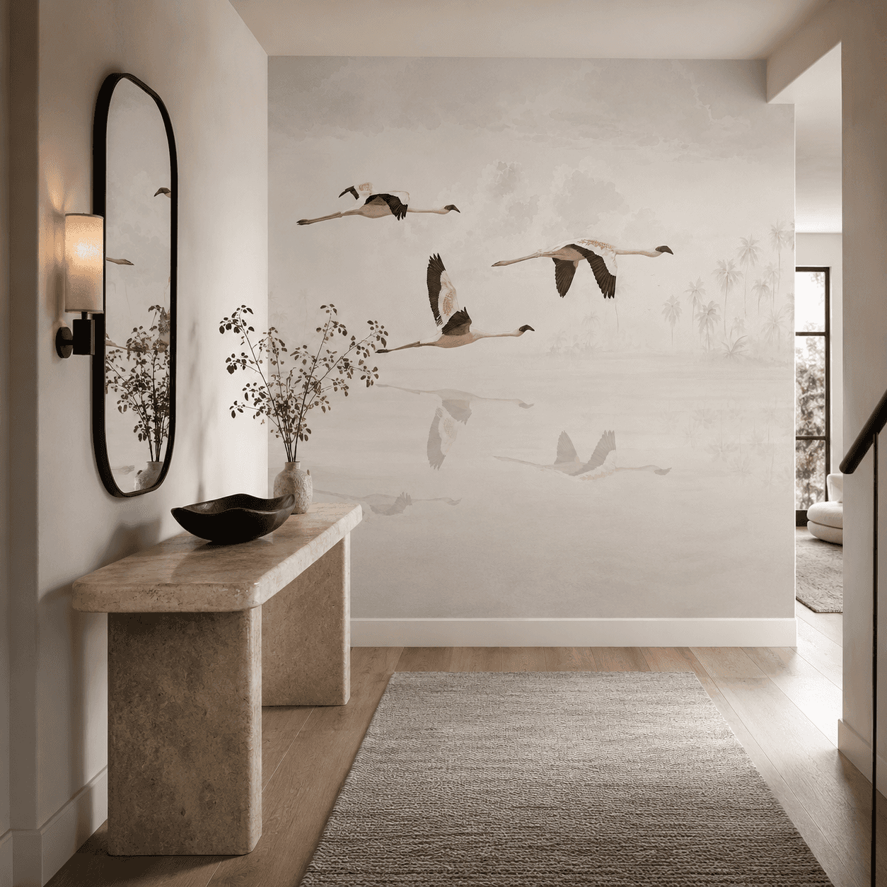 Calm Flamingo interior wallpaper mockup