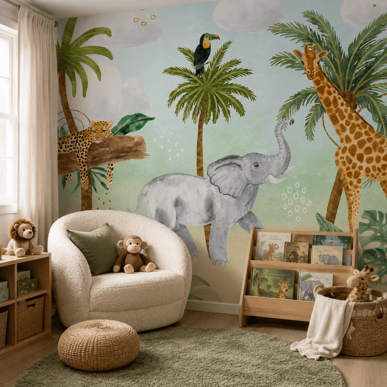 Watercolor Safari Kids interior wallpaper mockup