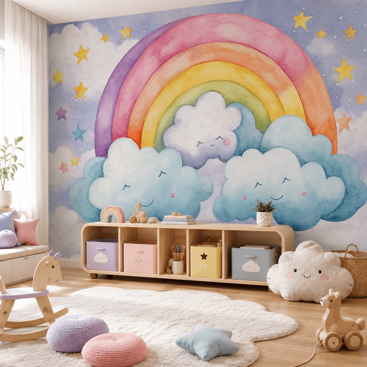 Smiling Clouds Rainbow - room mockup 3