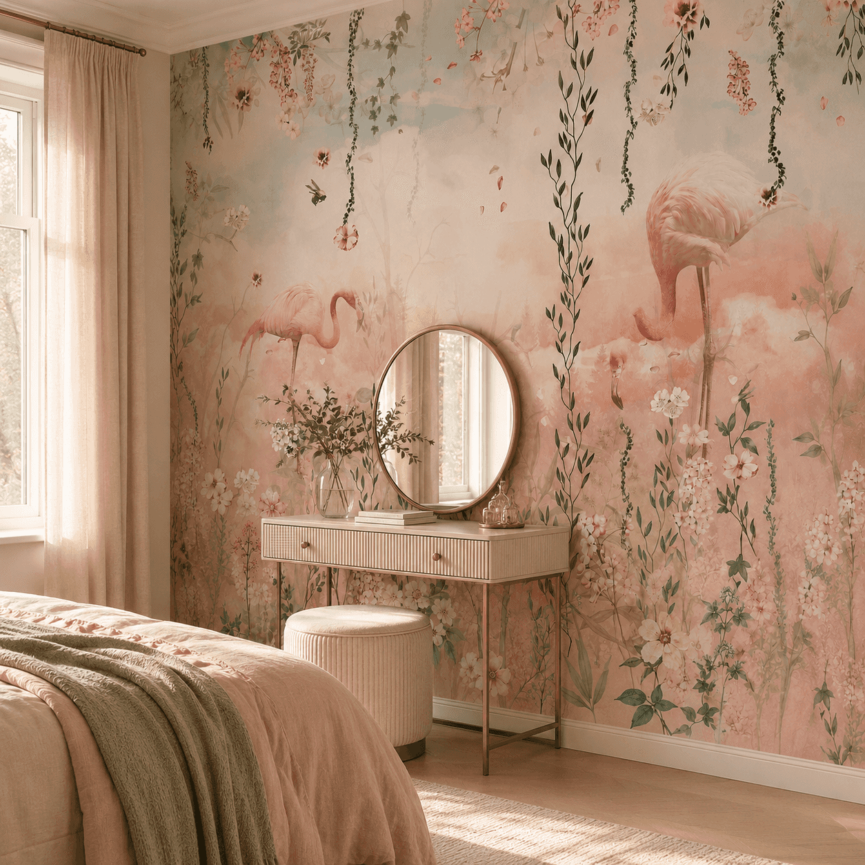Blush Garden Flamingo Mural - room mockup 2