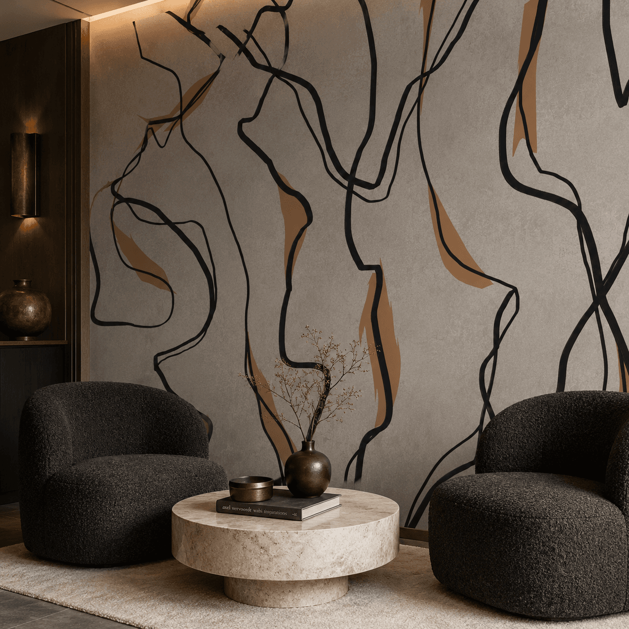 تجريدي بخطوط سوداء وخلفية رمادية