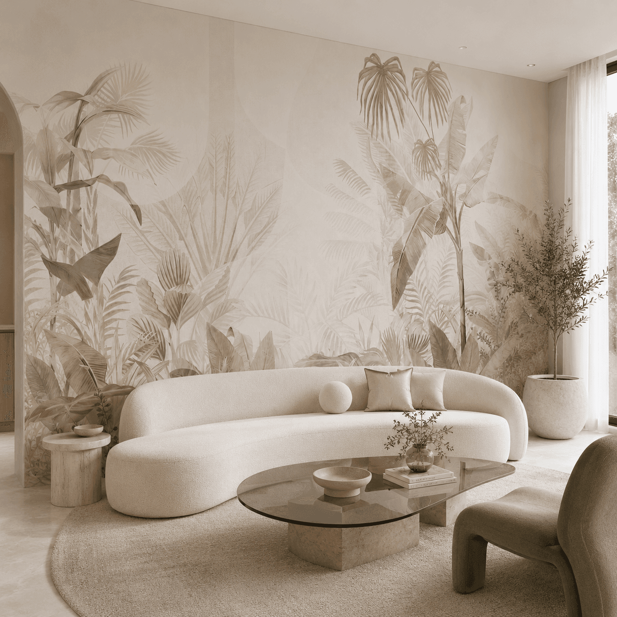 Soft Beige Tropical Botanical