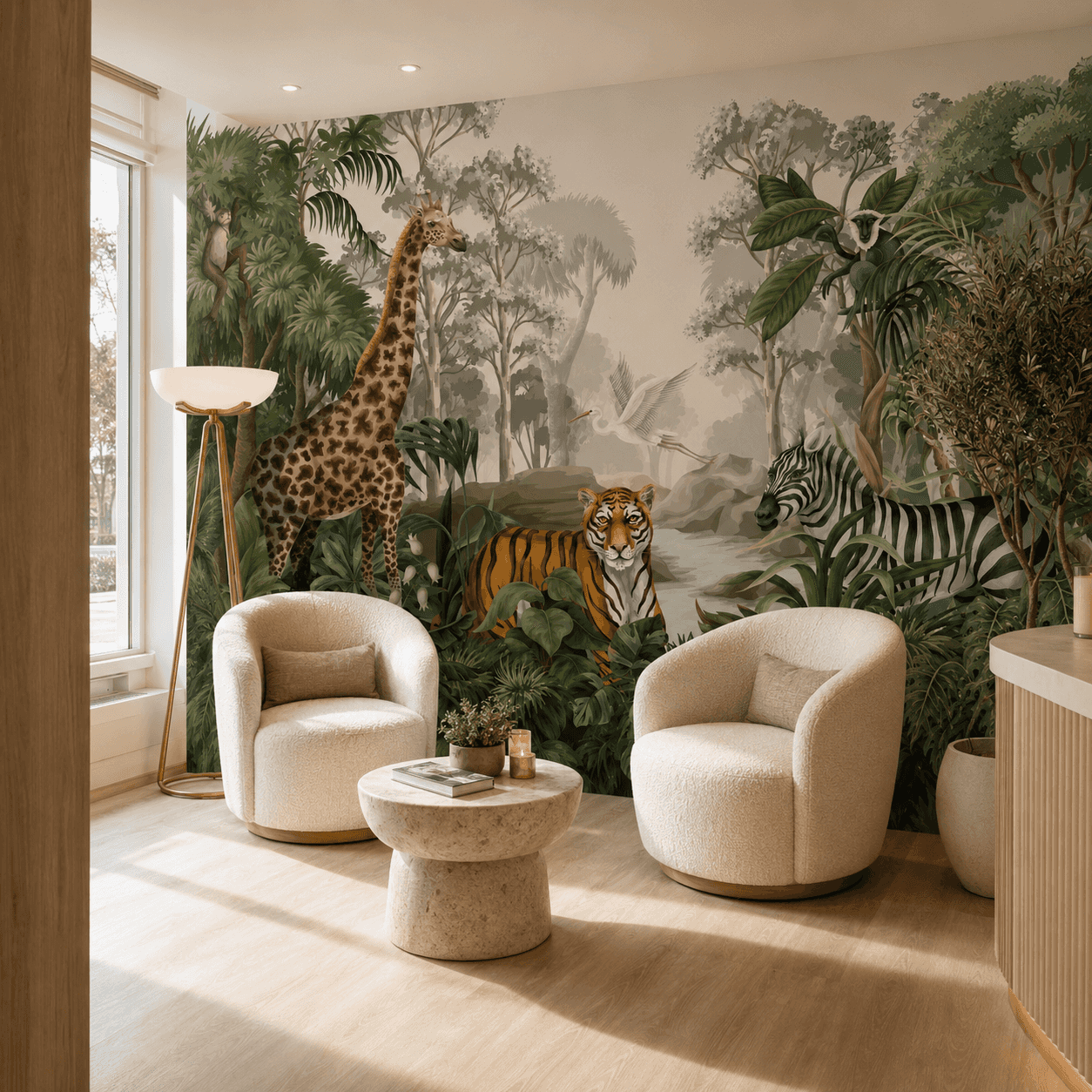 Calm Safari Jungle interior wallpaper mockup