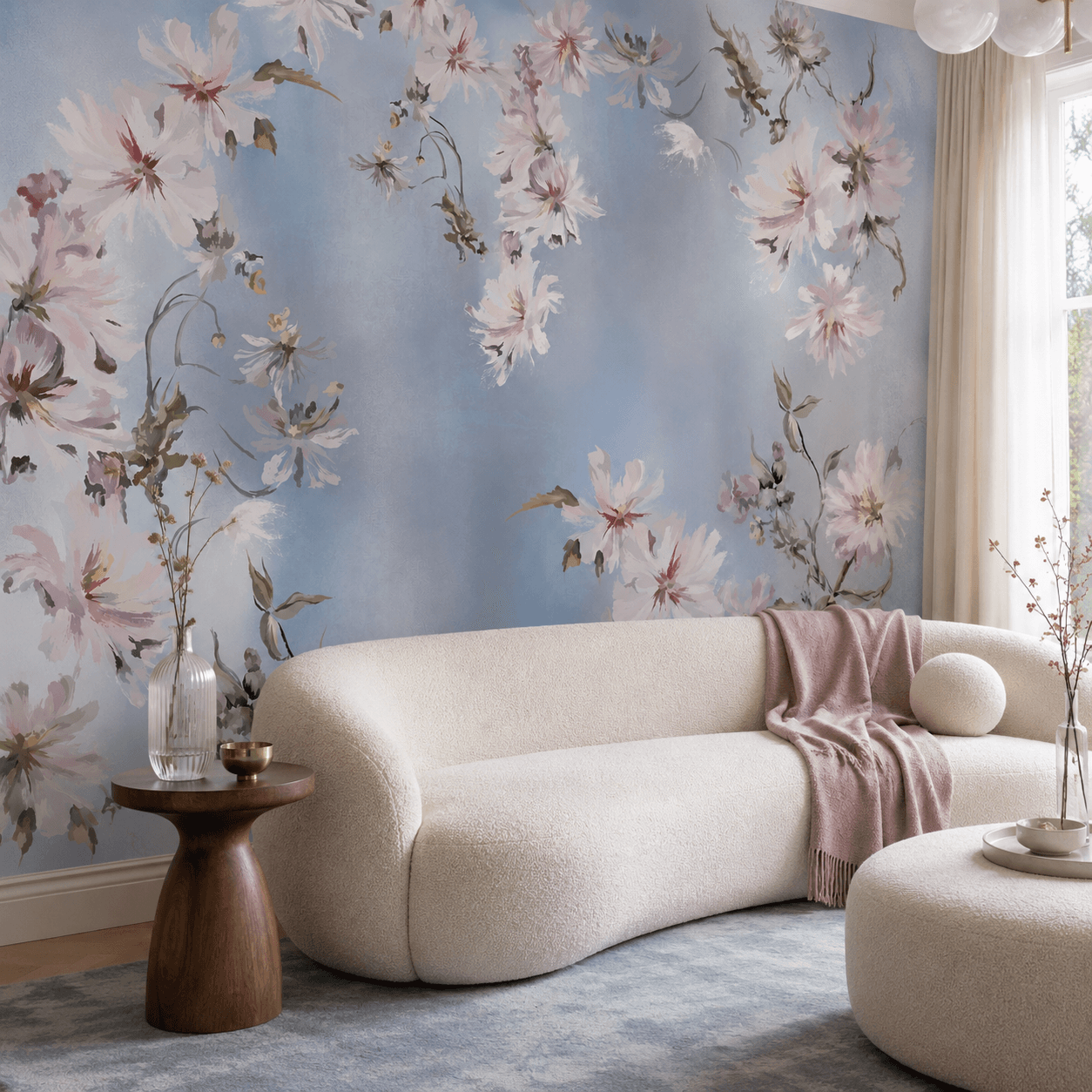 Soft Pink Floral Blue