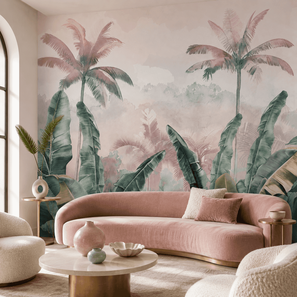 Soft Blush Tropical Palms WB310 - room mockup 2