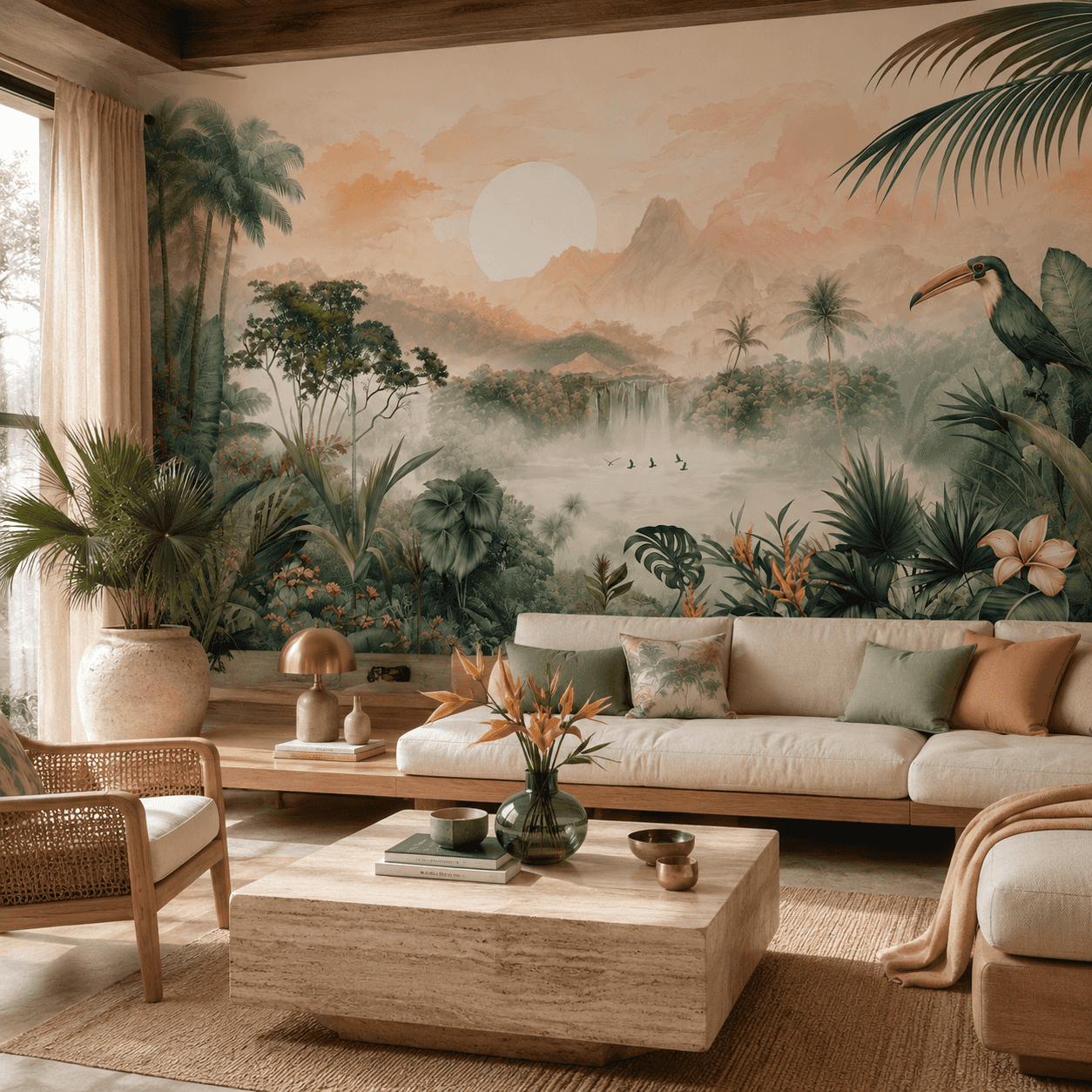 Printed sample preview of the tropical toucan wallpaper design