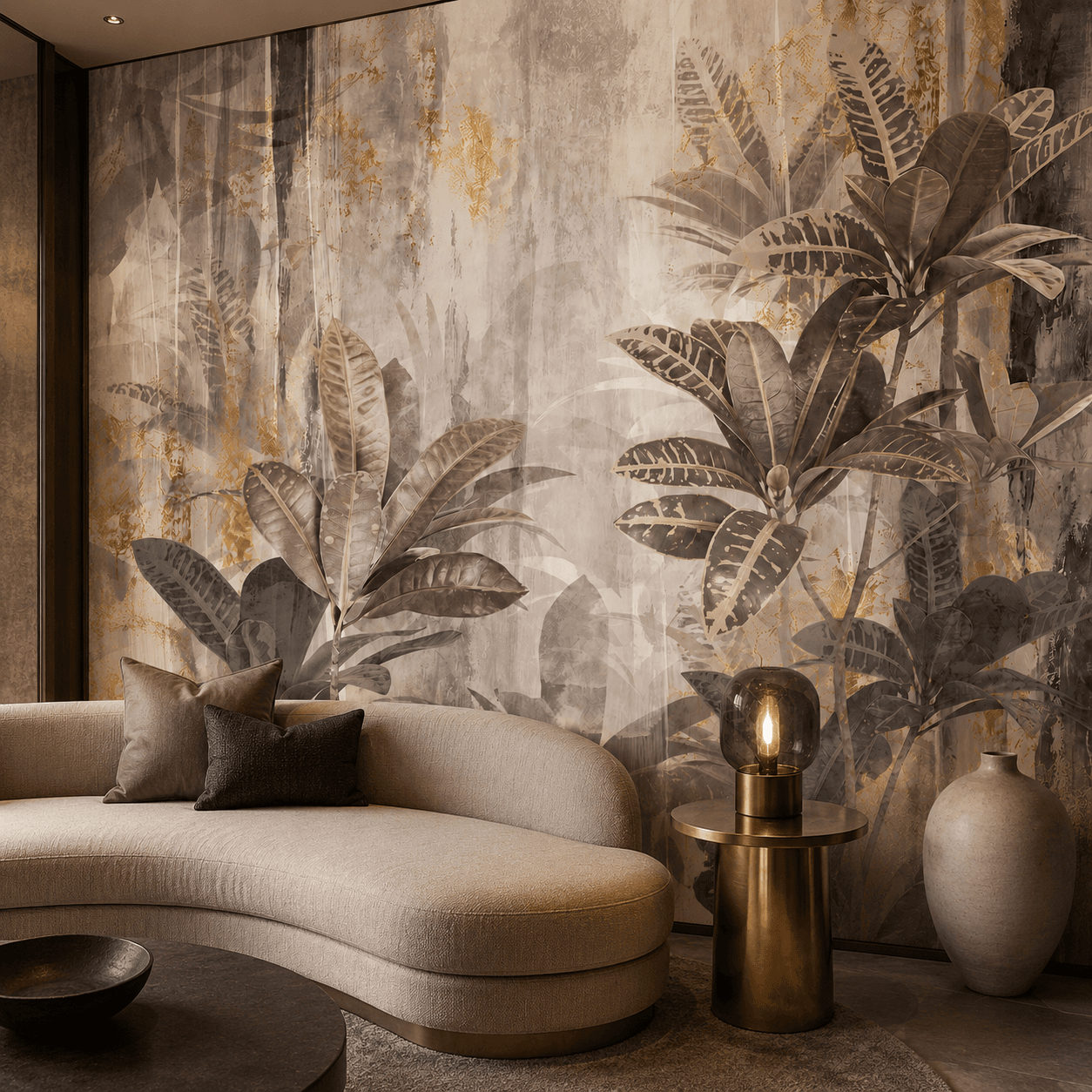 Taupe Gold Botanical Leaves